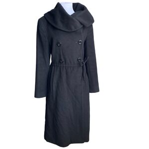 SEARLE Long Shawl Collar Double Breasted Angora‎ Wool Coat 8 Black Heavy Winter